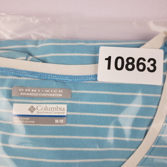 Columbia PFG Omni Wick T-Shirt Women's Medium Blue White Striped Short Sleeve - Picture 10 of 10